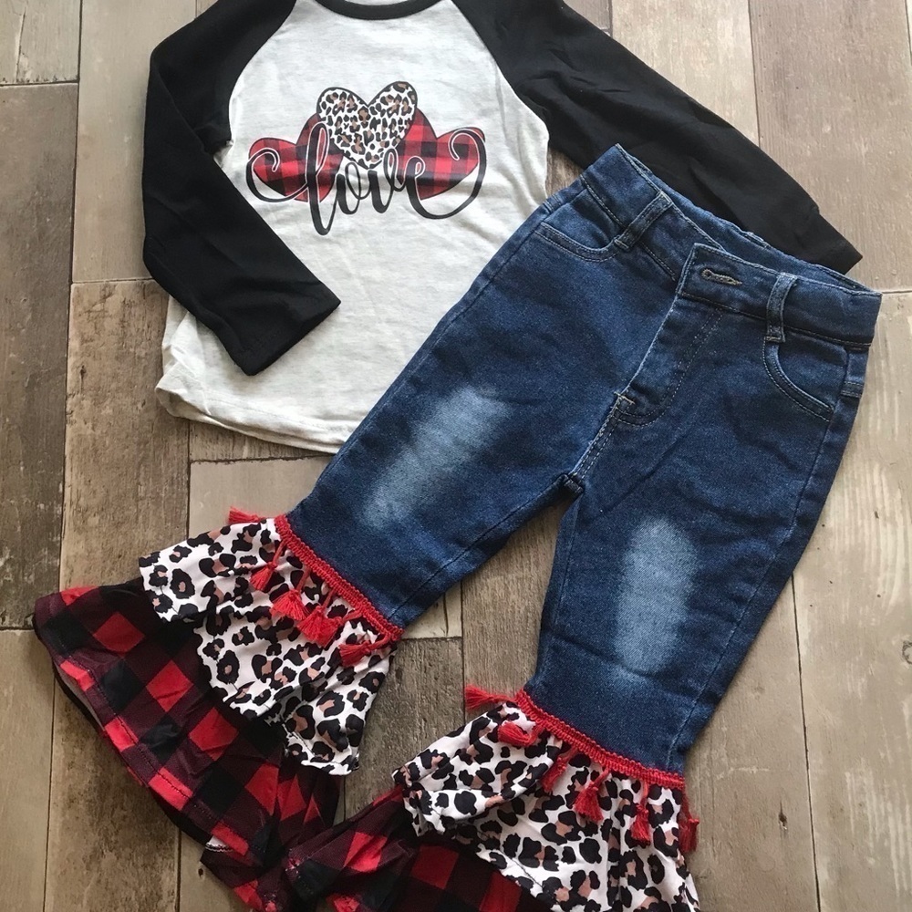 Valentine Love Hearts Denim Jean Set Girls Size 3 NWOT - Picture 3 of 3